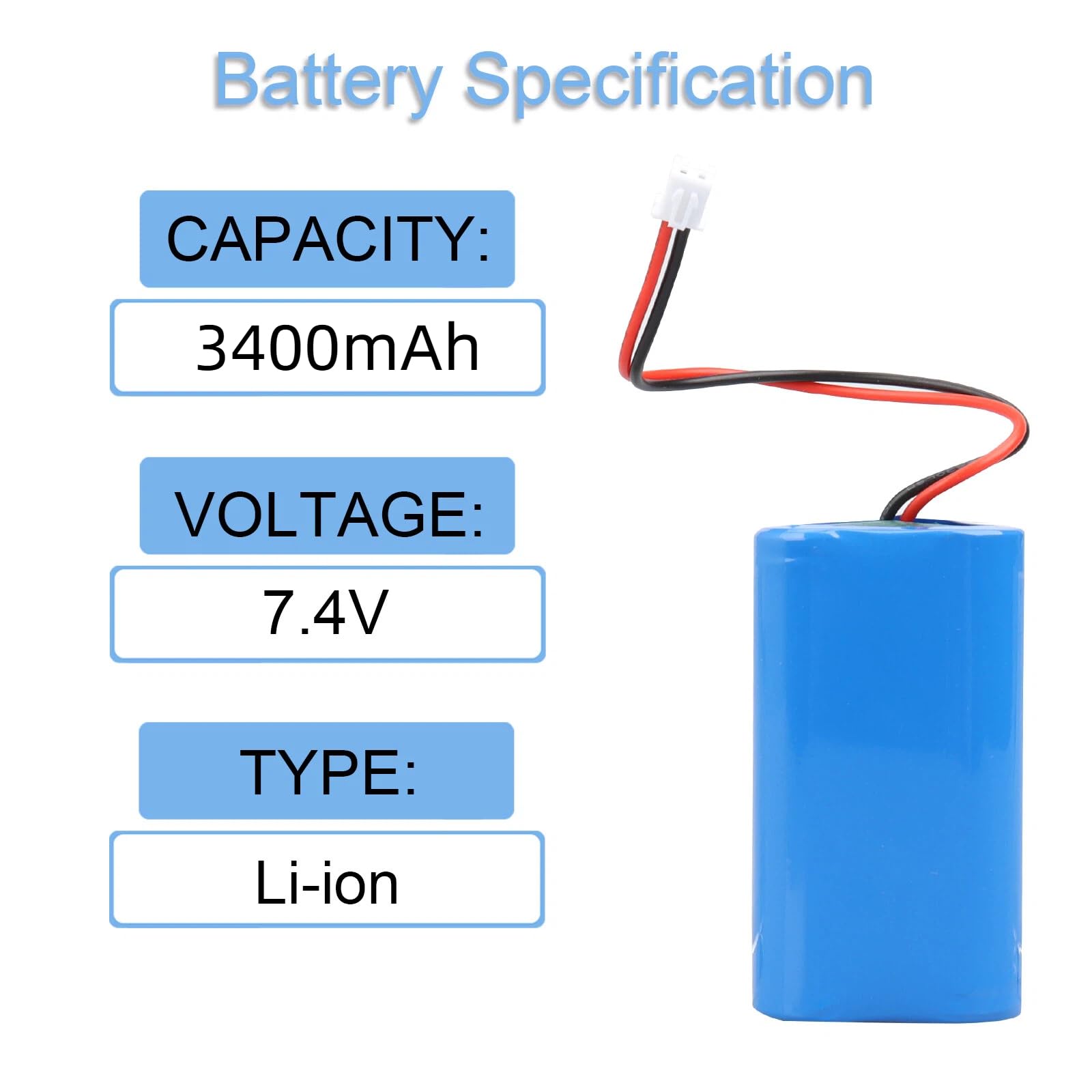 7.4V 3400mAh Rechargeable Batteries au Lithium-ION avec Connecteur XH2.54-2 Broches Fiche, 18650 2S1P, pour l'électronique, Appareils d'éclairage, Lampe Torche - 4