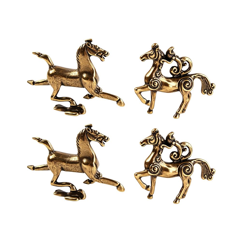 Jehoshaphat 4Pcs Mini Golden Horse Statues, Wealth & Safe Symbol Tabletop Figurines for Home Office Desktop Decor Ornament