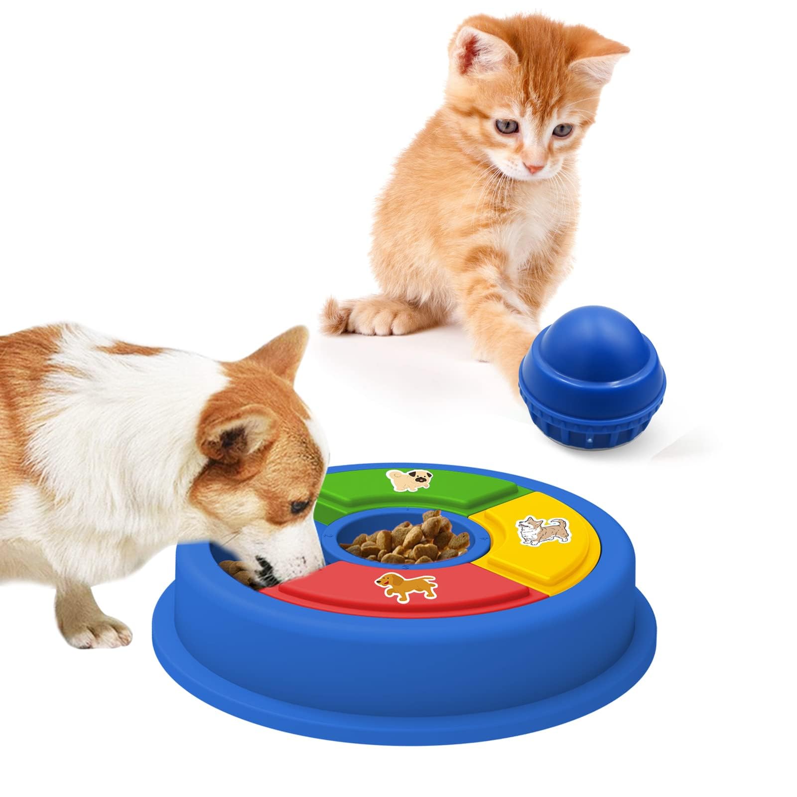 Photo 1 of 2 pack of Wridaba Interactive Cat Puzzle Slow Feeders and Treat Dispensing Toy Cat Stimulation Toy for Kitten Training Perfect for Pet Interactive Training Toy Box (Blue puzzle plate+dispenser ball+cantip ball)