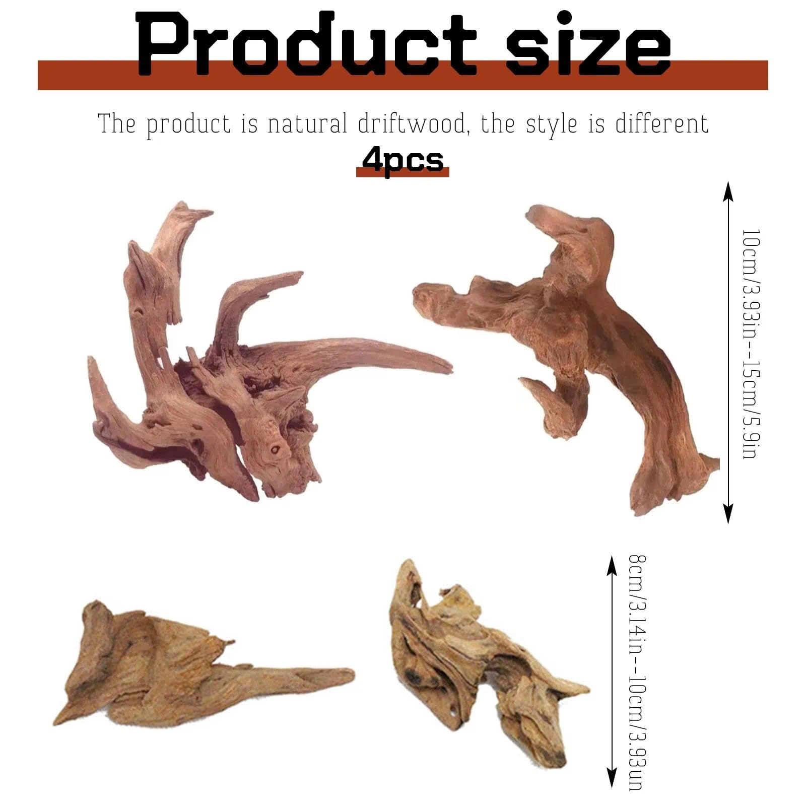 4 Pezzi Legno di Mangrovia per Acquario 10-15 cm, Radici Naturali in Legno per Decorazione, Legno per Acquario e Terrarium, Nascondiglio per Gamberi e Pesci