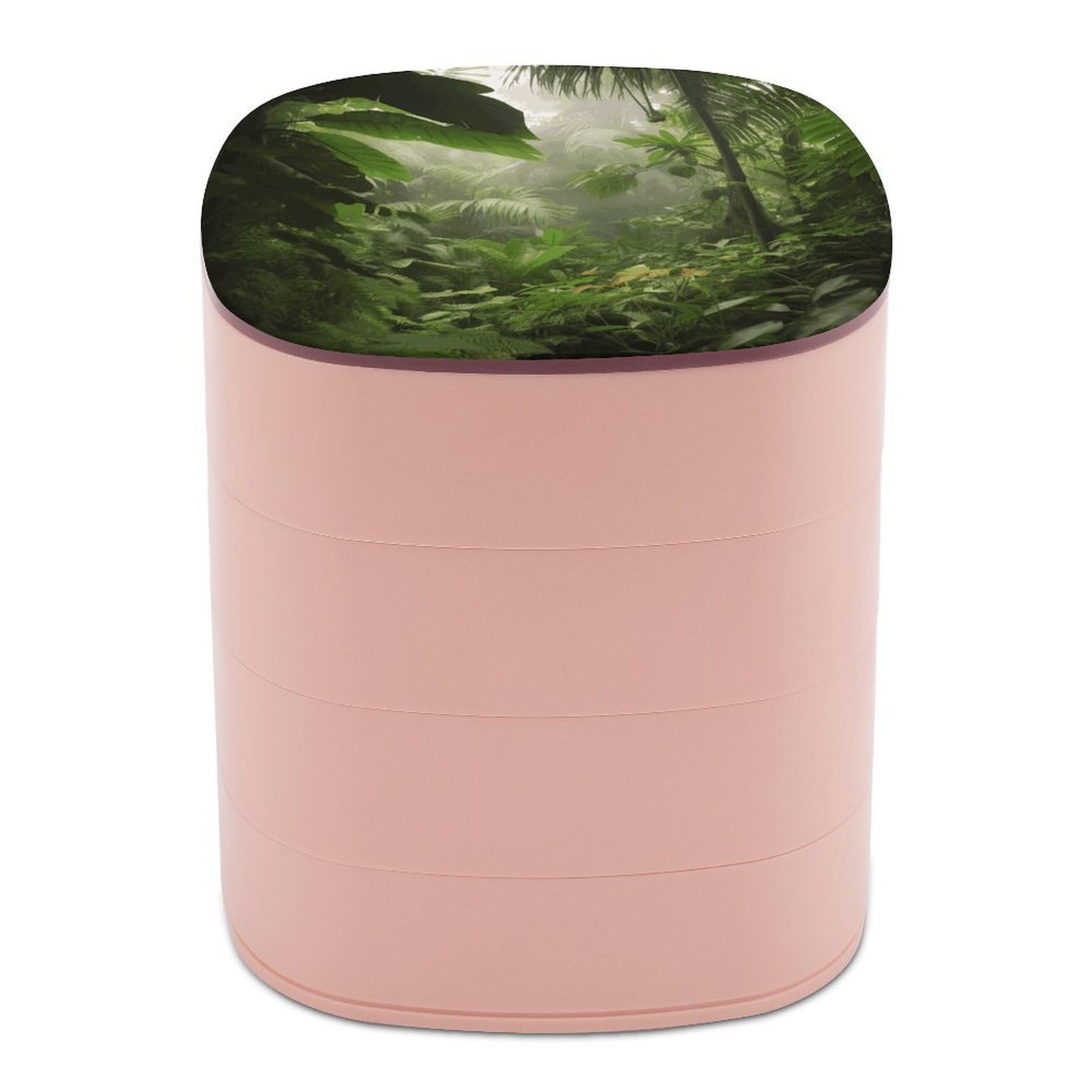 VstaDank Tropical Rainforest Jungle Scene Jewelry Organizer 4-Layer Rotating Travel Jewelry Tray Case with Lid for Bracelets Rings Bracelets Small Jewelry Storage Box Earring Holder for Women