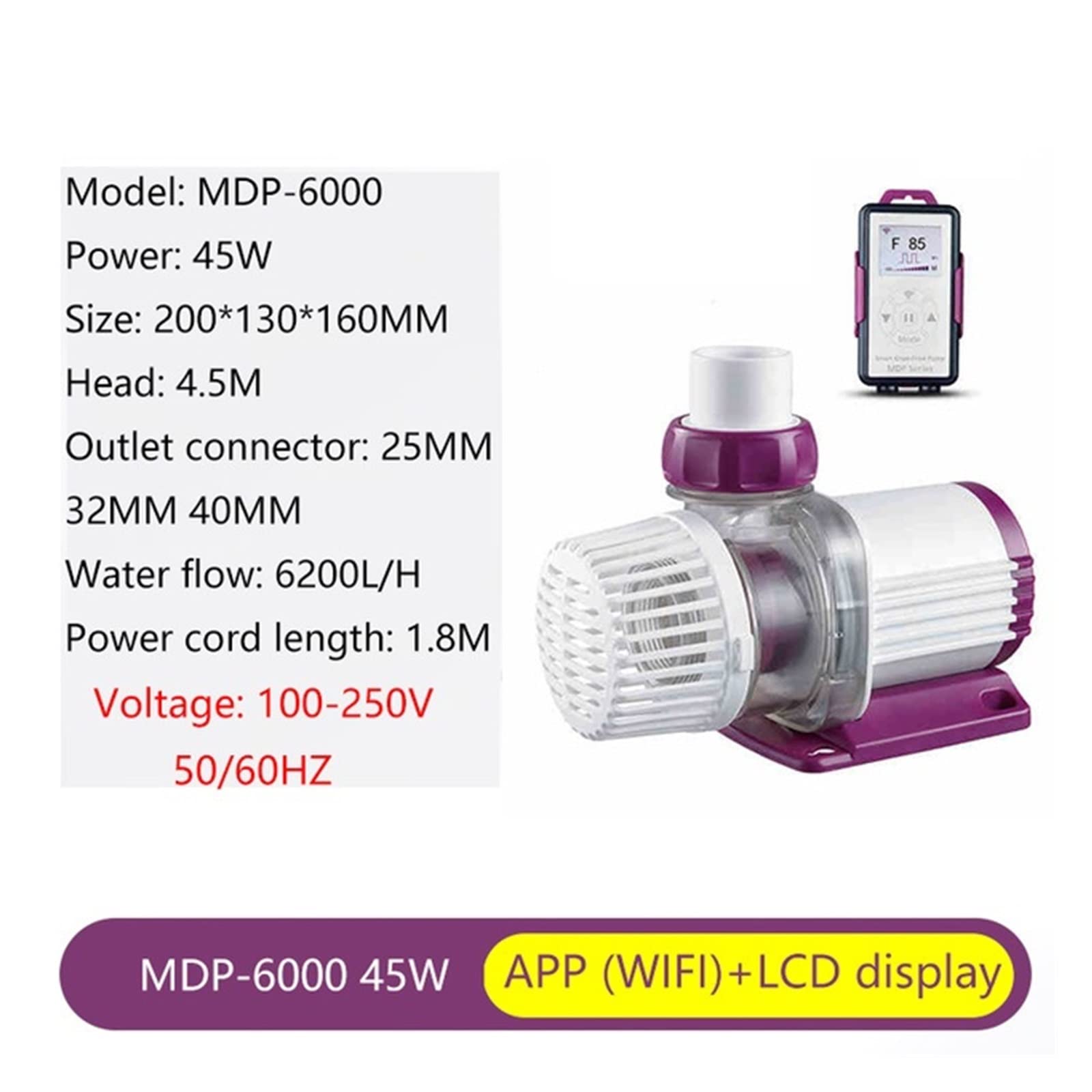 Mini Pompa Piccola di Alimentazione di Alta qualit Display LCD MDP-6000 con Controllo Wi-Fi Pompa for Acquario for acquari con Acquario (Voltage : Mdp-6000)