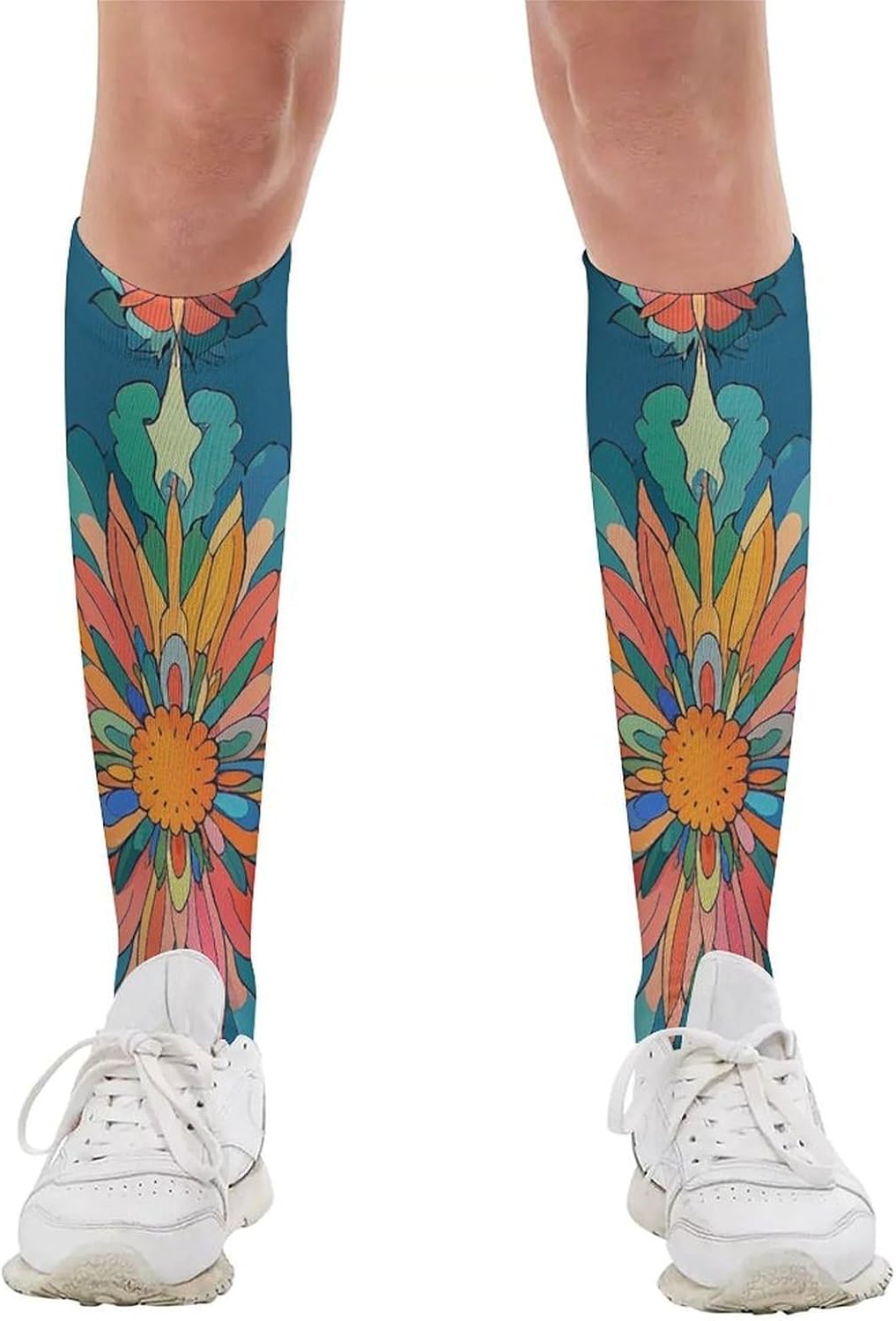 Vibrantly Colored Scottish Thistle Pattern Dress Sock for Women, Soft Breathable Crew Socks for Men, Lightweight Mid-Calf Socks