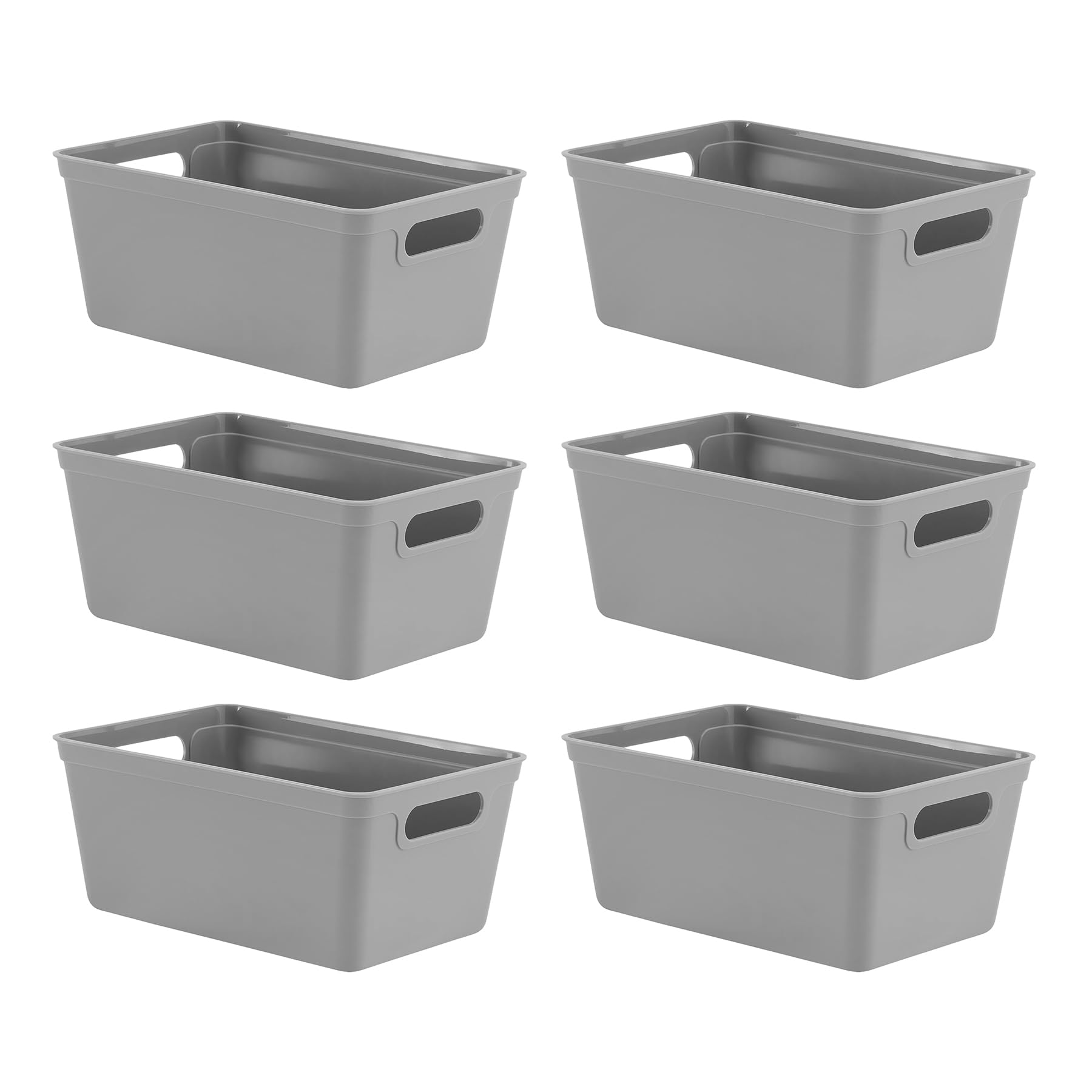 simpa 4L 4 Litre Plastic Storage Basket Studio Organiser Trays with Handles - Grey, Set of 6 Trays - 11cm (H) x 25cm (L) x 17cm (W)