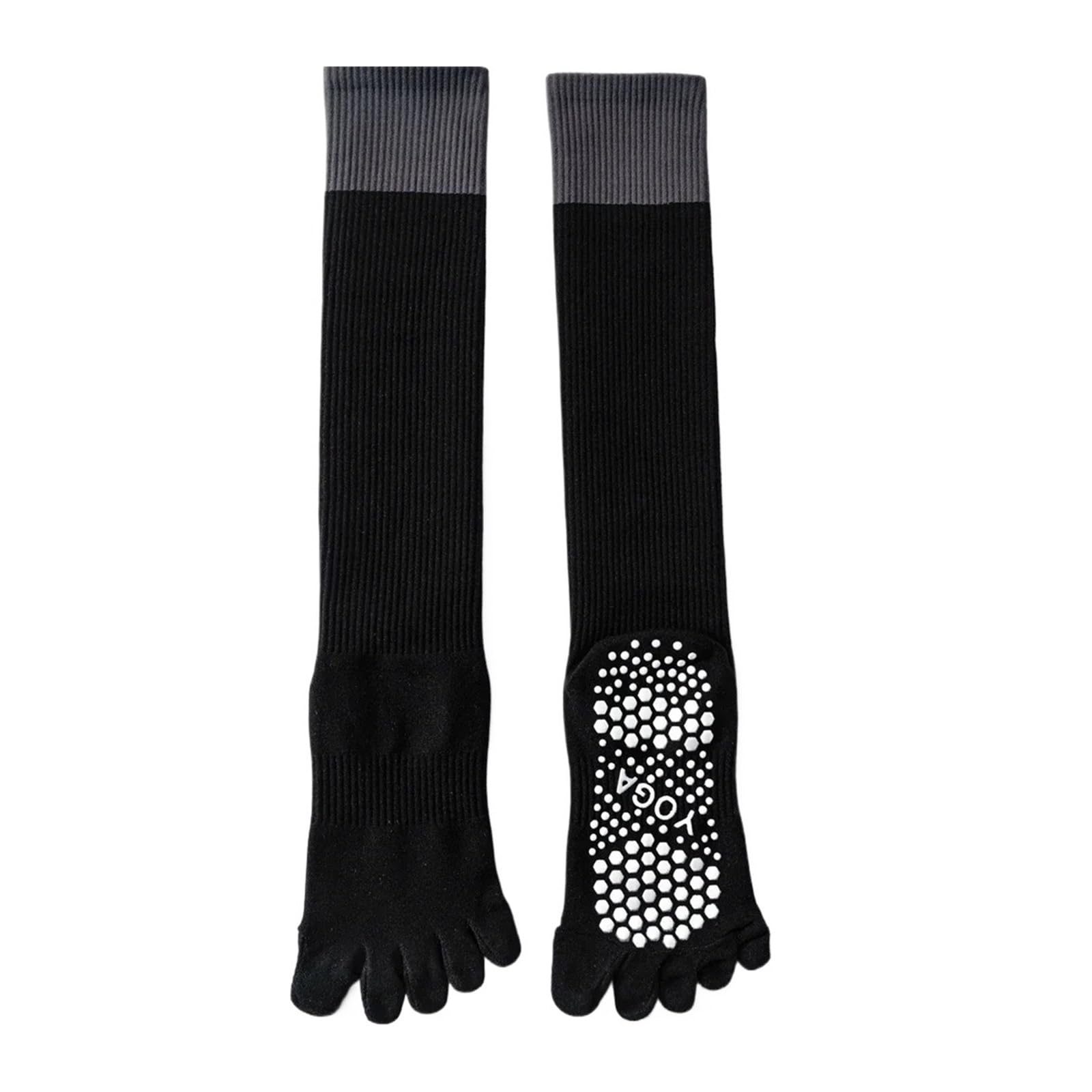 ZYAGH Long Yoga Socks 3 Pairs Women Compression Socks With Grip Non-slip Long Sports Toe Socks Calf Yoga Pilates Five Finger Socks For Yoga(3 pairs black)