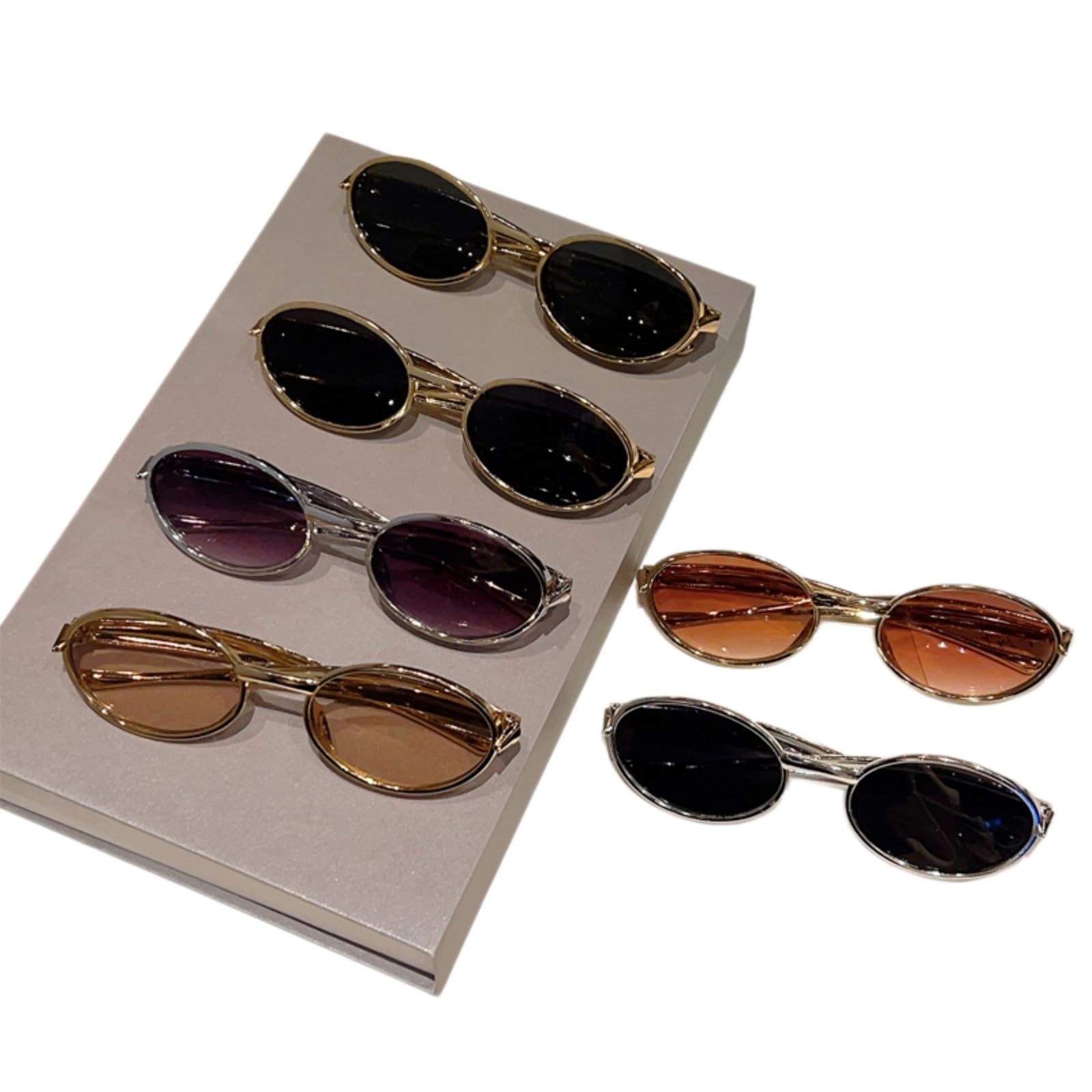 Occhiali da Sole Ovale Kammpt per Uomini Donne, Vintage Uv400 Retro Sole, Moda All'aperto L'indossamento Quotidiano-Golden-Black Shows
