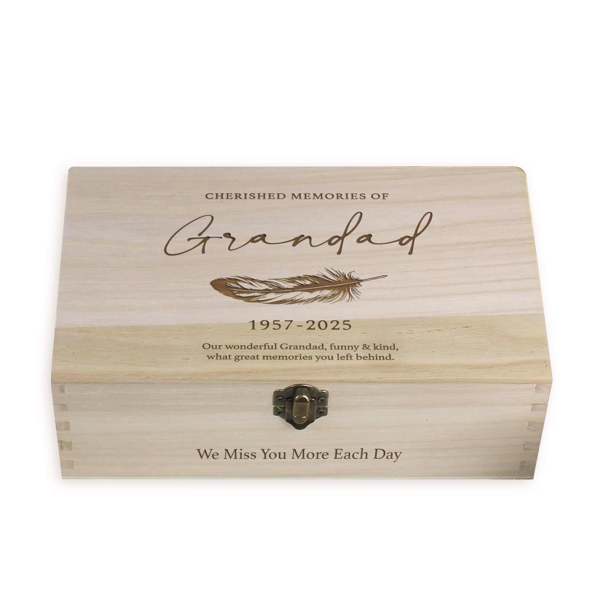 eBuyGB Personalised Wooden Memorial Keepsake Box, Dad Grandad Remembrance Box, Memory Box, In Loving Memory, Bereavement Gift, Memorial Box in 6 Sizes (30x19cm Rectangle)