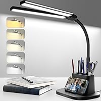 Vista 10 de Lámpara de escritorio LED para oficina y hogar, luz de escritorio que cuida los ojos con atenuación continua, cuello de cisne flexible ajustable