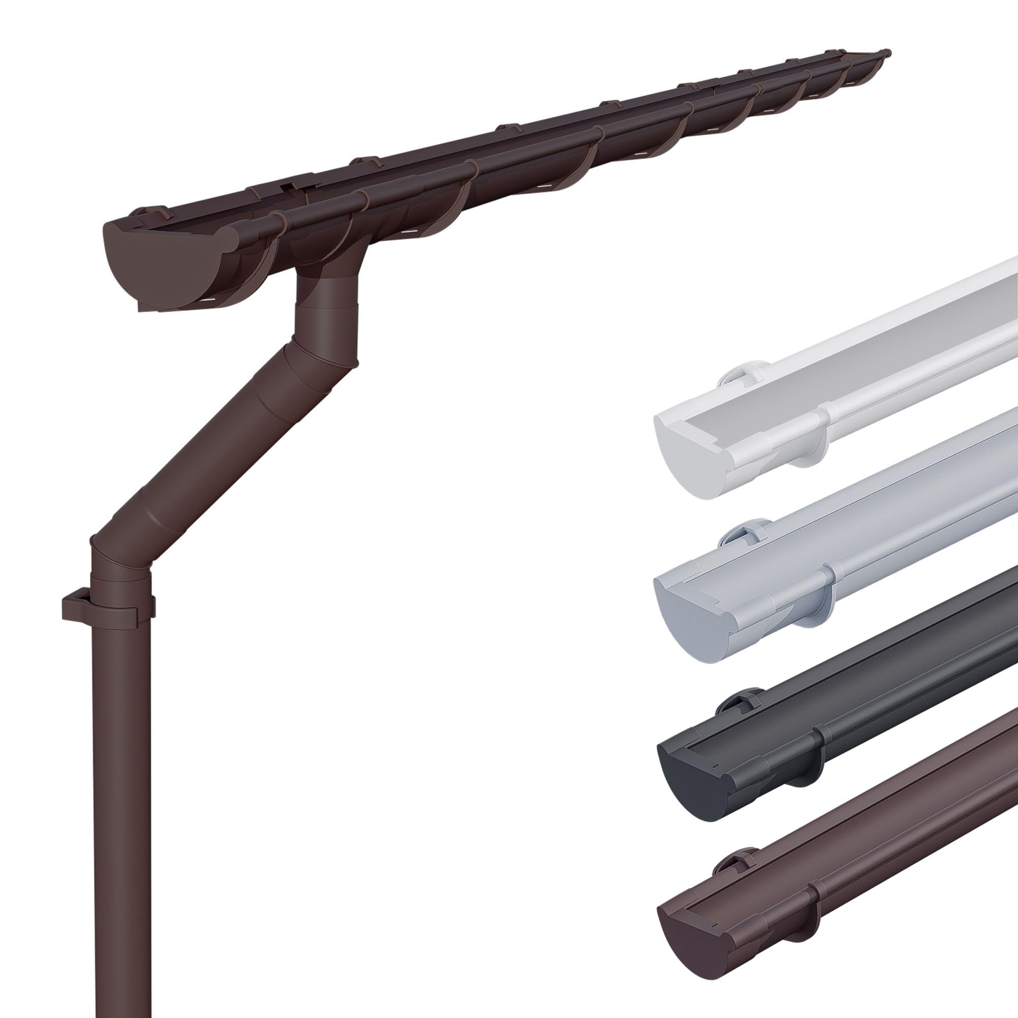 INEFA guttering kit NW100 100mm PVC Half-Round – 3m Gutter Dark Brown for 1 roof Side – rainwater Gutter for shed carport
