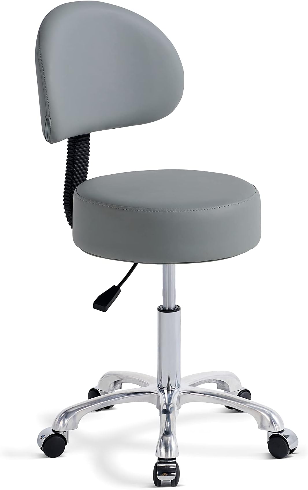 Lilfurni Thick Sturdy Padding with Wheels and Back Support,Swivel Rolling Stool Round Chair,Adjustable Stool for Doctor,Medical,Massage Salon,Office(with Back,Gray