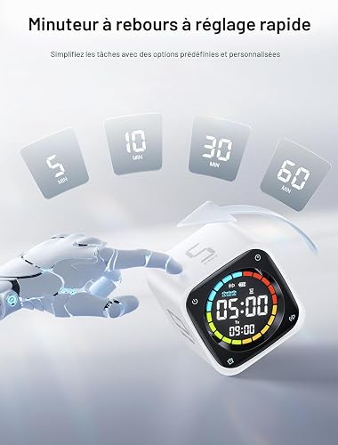 Ticktime TK3 Pomodoro Timer Cube, Desk Productivity Timer with 5/10/30/60 Min Presets, Custom Countdown, Stopwatch, Clock, 3 Alarm, Silent, Vibrate & Sound Mode, for Task, ADHD, Study, Kitchen, White - 3