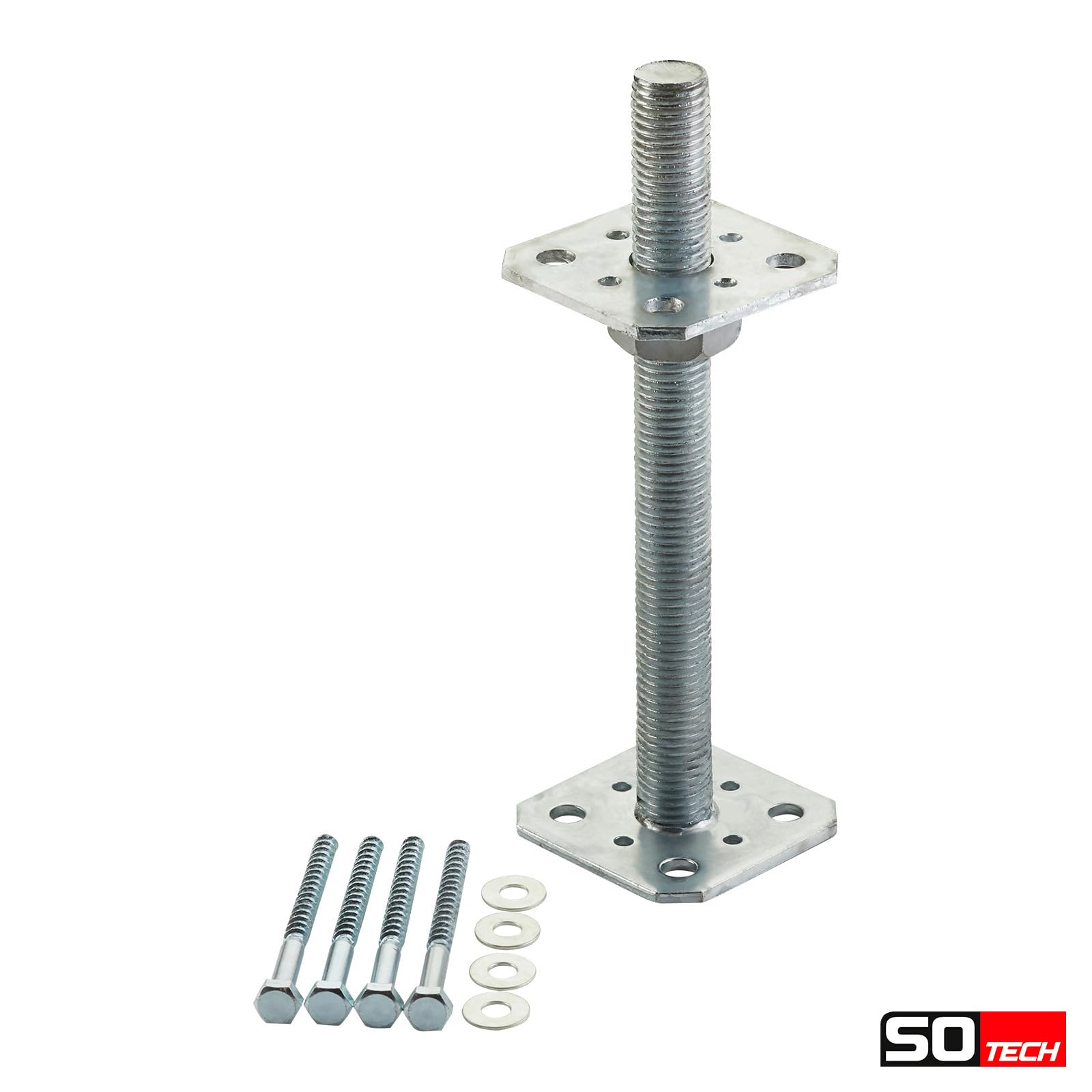 SOTECH set di 4 supporti per pali 80 x 80 x 250 mm filettatura M24 acciaio zincato a caldo supporto asta di supporto regolabile in altezza base del palo per avvitamento resistente alle intemperie