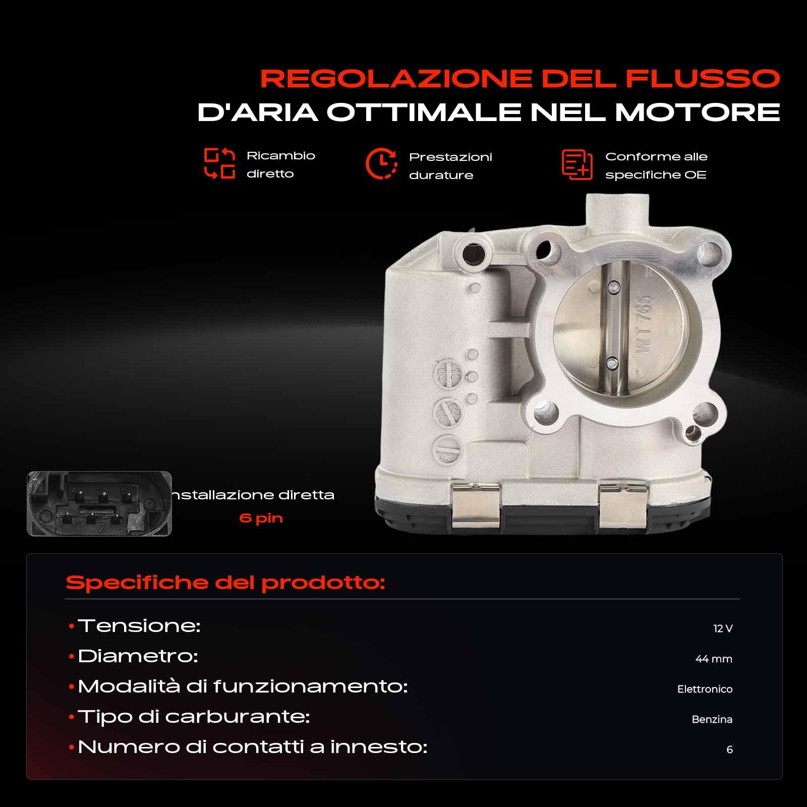 Frankberg Valvola dell'acceleratore Corpo dell'acceleratore Compatibile con Idea 350 1.4 Bravo II 198 1.4 Idea 350 1.4 16V Musa 350 1.4 Cono 955 1.4 Replace# 556216,71788073