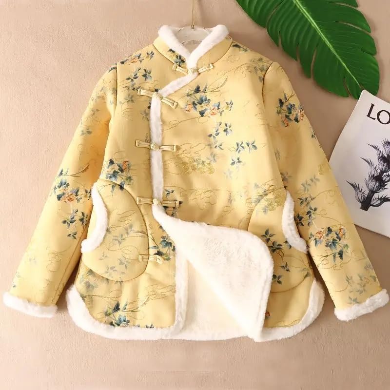 Chinese Style Thickened Cotton Jacket Women Cheongsam Standing Collar Embroidered National Style Winter Coat2