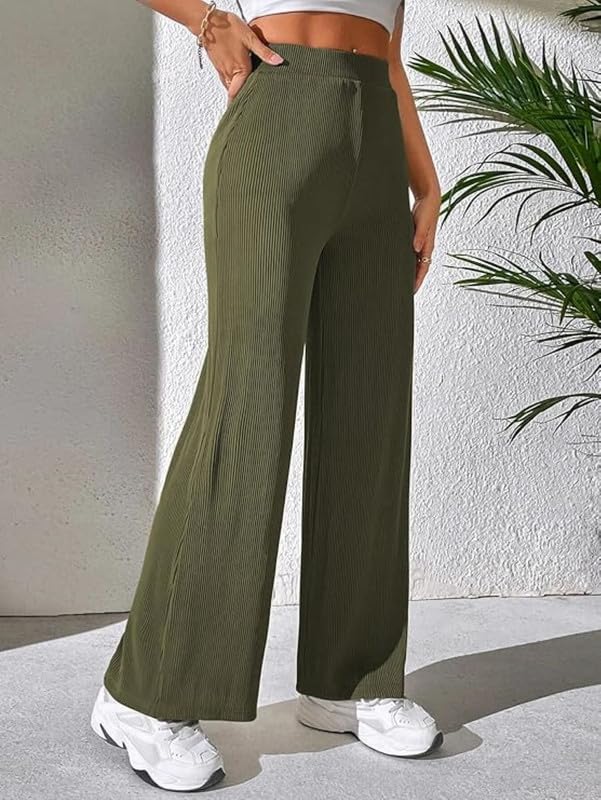 Image of Bhochi Western Trousers Pants for Women | Stretchable Yoga Pants | Boot Cut Ribbed Trouser| Bell Bottom Trousers for Women