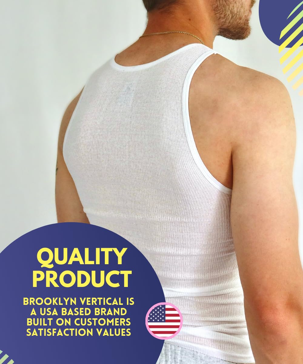 BROOKLYN VERTICAL Męskie podkoszulki 6-pak | odprowadzające wilgoć prążkowane lekkie podkoszulki, biały, XL