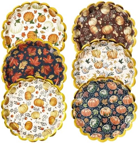 Amazon.com: JarThenaAMCS Fall Paper Plates 6 Design Pumpkin Maple Leaf ...