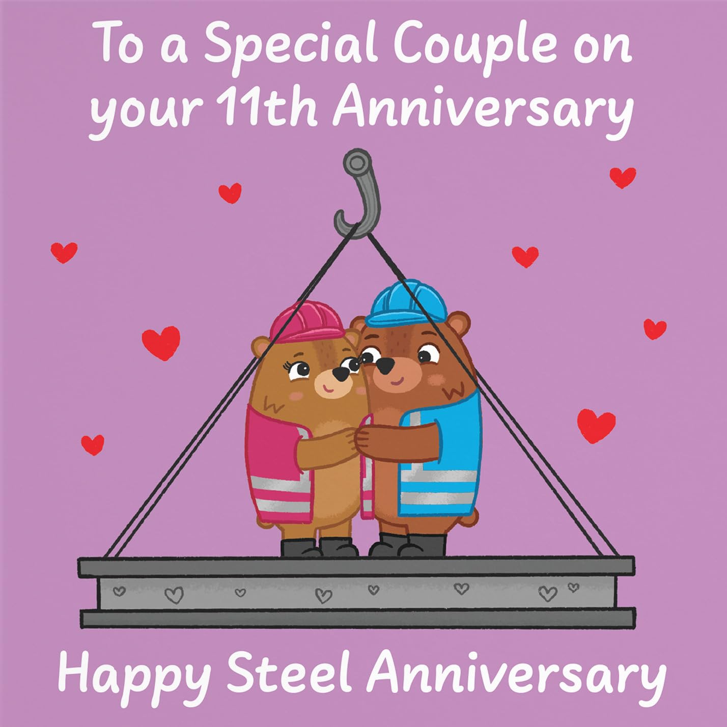 Hunts England - Couple 11th Anniversary Card - Steel Anniversary - 11 Years - Cute Fun Bears Card - Love Story Collection - Image 2