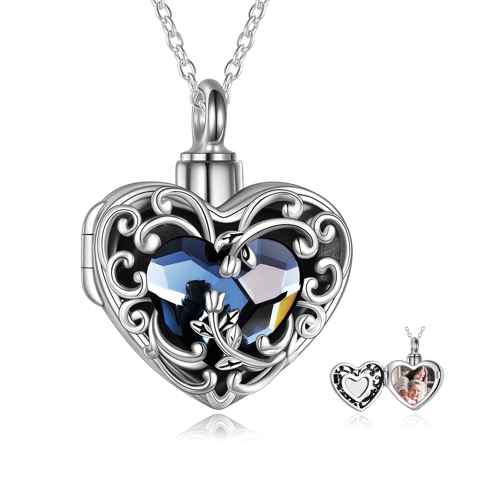 WINNICACA Cremation Jewelry for Ashes Locket Ashes Necklace Urn Necklace for Women Sterling Silver Cremation Necklace for Ashes Fine Keepsake Picture Necklace Memorial Jewelry