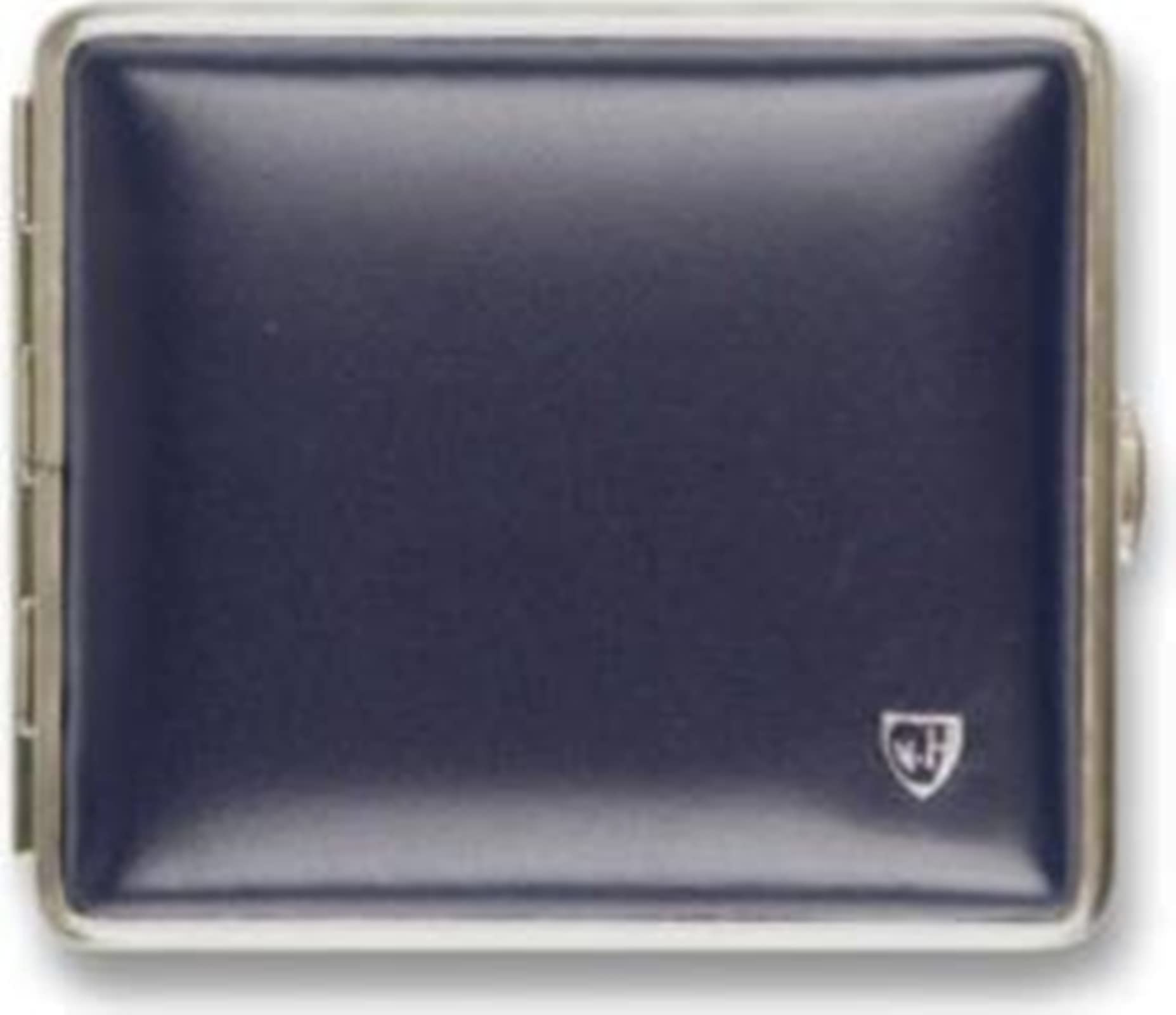 Portasigarette 18 misure King Size / Metallo Soft Pelle Blu / Telaio Nichel / Elastico / 2 lati / 83 mm di larghezza / Made in Germany