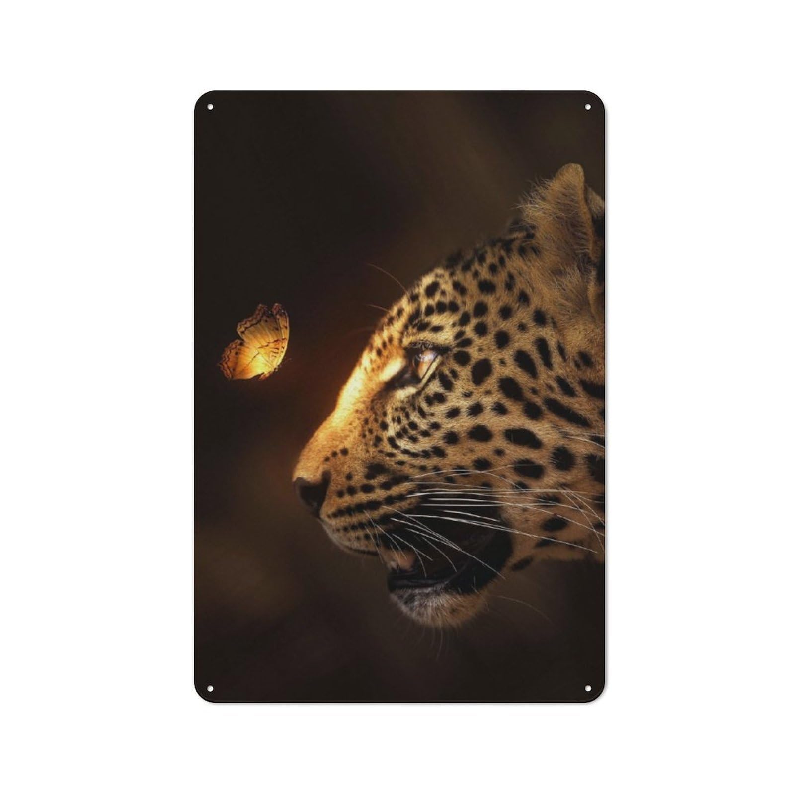 Industrial Leopard Glowing Butterfly Retro Metal Sign 30x20cm, Shed Wall Plaque for Garage, Workshop, Shed Or Utility Room