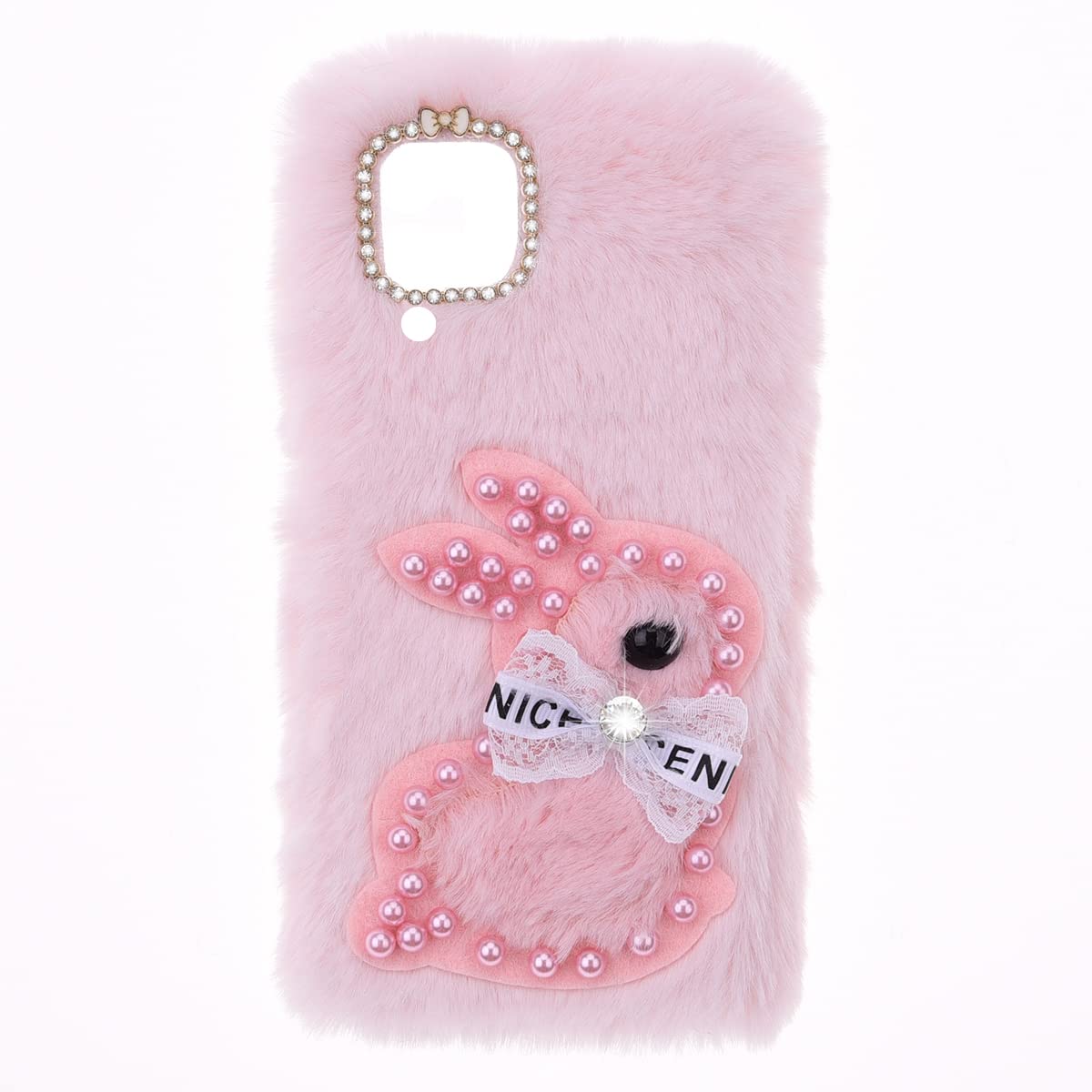 YKTO Cute Soft Warm Fluffy Case for Infinix Smart 7 HD Shiny Diamond Furry Faux Rabbit Case Soft and Comfortable Plush Phone Case for Girls Women Plush Case Bumper Soft Back Case，Pink Pearl Rabbit