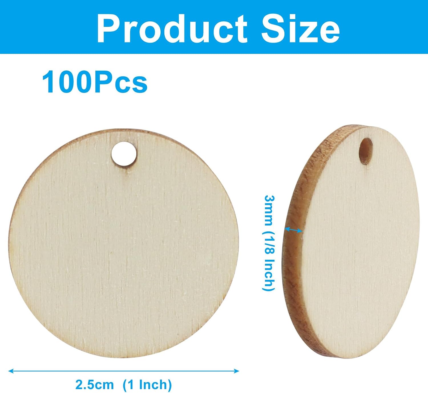 Hitefu Natural Round Wood Discs, 1 Inch,100 Pcs