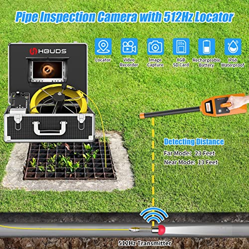 Hbuds Sewer Camera With Locator, 165Ft Pipe Inspection Camera With 512Hz Sonde And Receiver, Ip68 Waterproof Plumbing Drain Camera Snake, Pipe Locators With 7" Color Monitor Dvr Recorder #TOP1