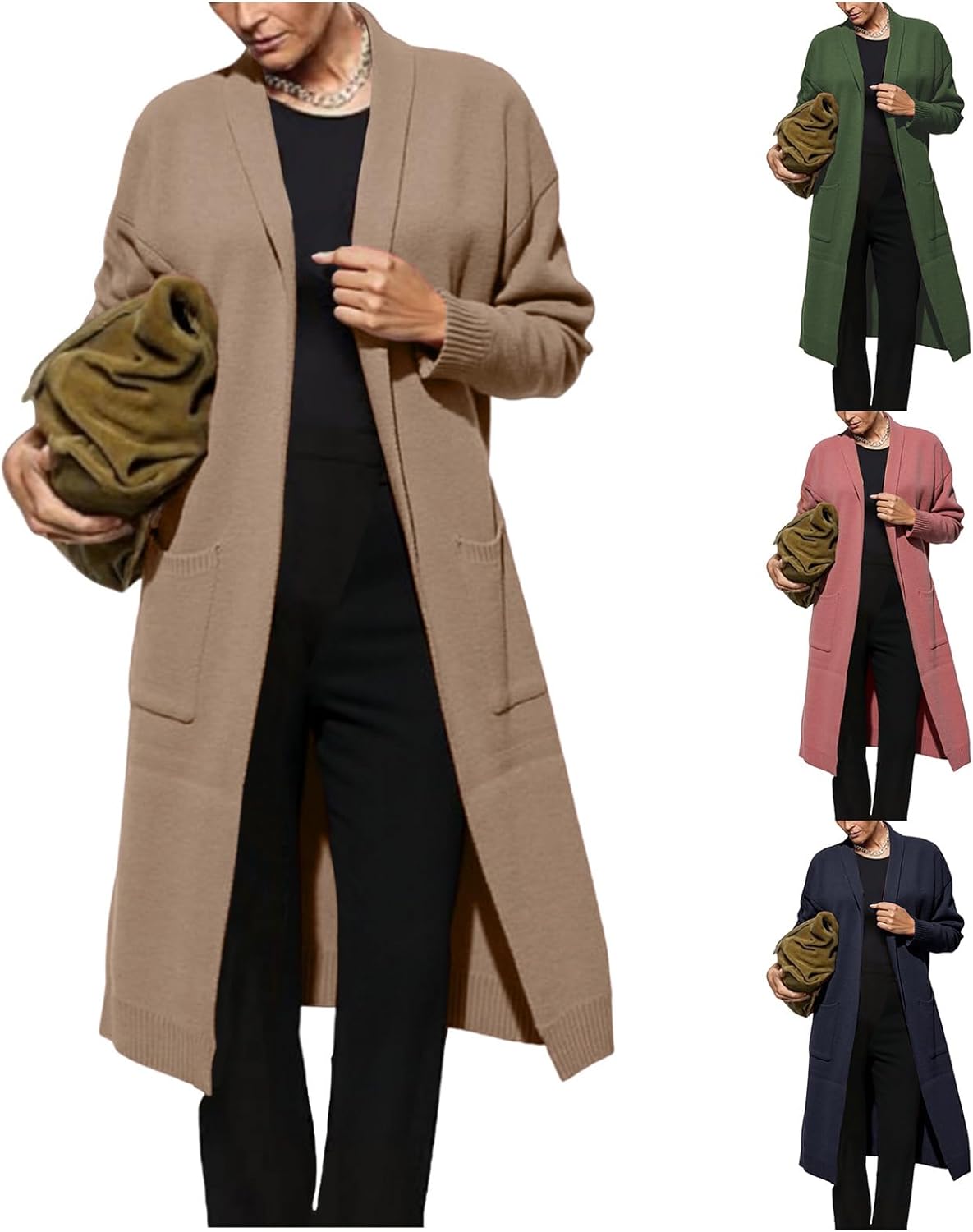 Canbebig Womens Cardigan Sweater Classic Open Front Knit Long Coatigan Dressy Casual Long Sleeve Maxi Jackets Warm Overcoat
