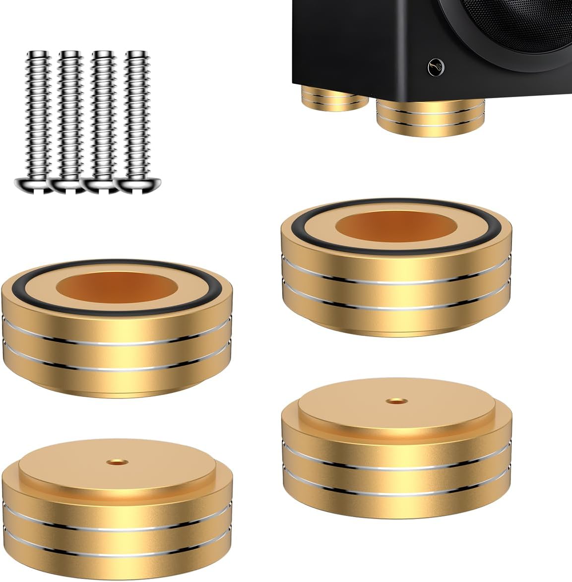 Viborg HiFi Speaker Spikes Isolation Feet Pads 58x22MM, 4X Audio Shock Absorber Aluminum Subwoofer Isolator with Rubber Ring and Mounting Screws(M4*0.7) for AMP Turntable DAC Recorder