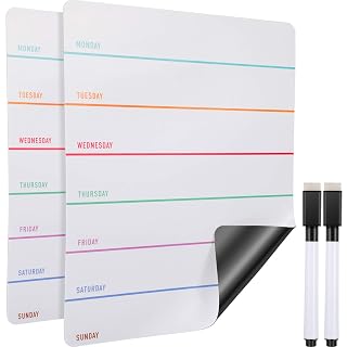 Outus 2 Pieces Magnetic Weekly Dry Erase Boards Erasable Weekly Calendars Whiteboard Planners with 2 Pieces Markers for Office, Home, School Supplies (Color 1, 9.4 x 7.5 Inch) - Amazon product rated Grade A