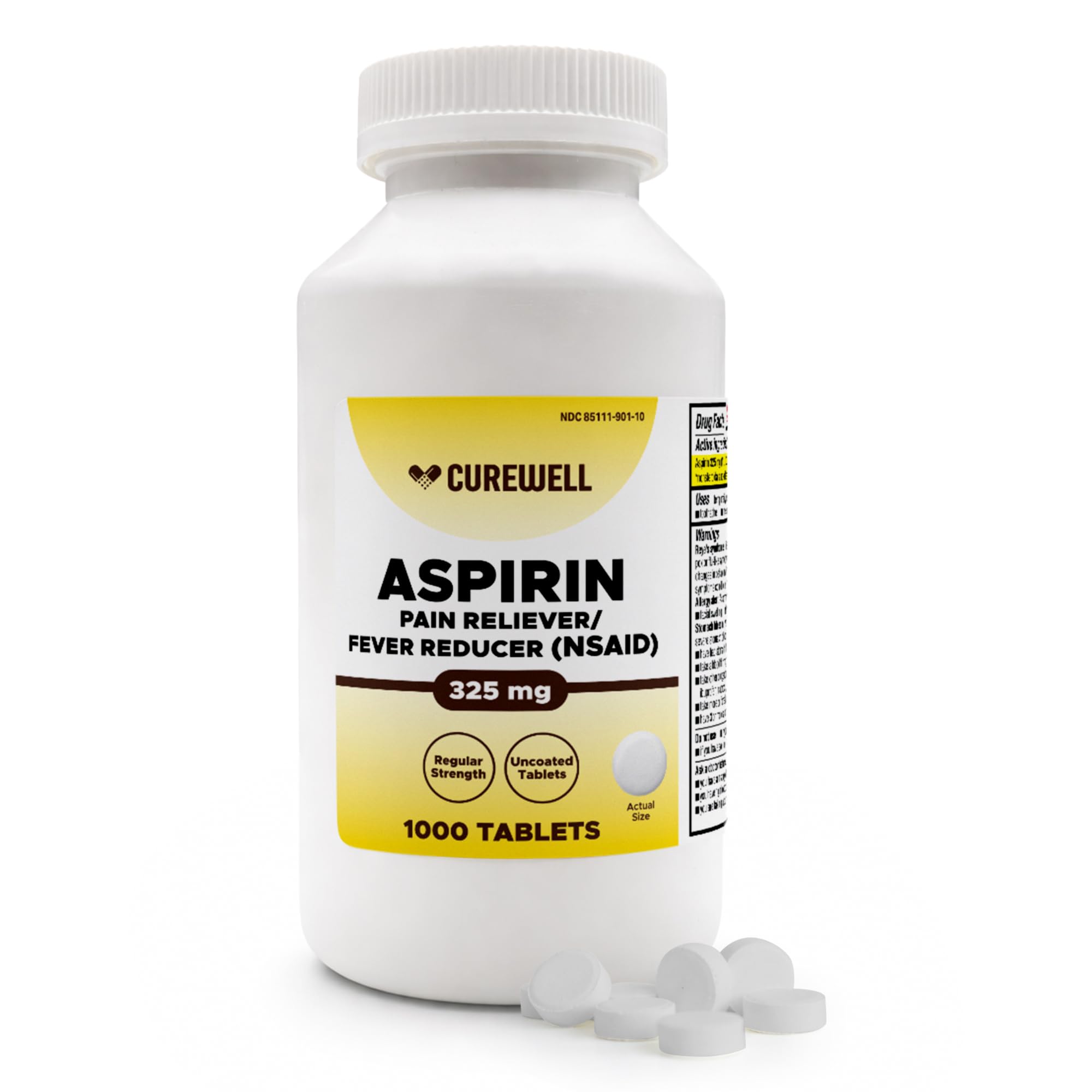 Aspirin 325 mg Pain Reliever/Fever Reducer (NSAID) – 1000 Uncoated Tablets | Regular Strength | Single-Active Ingredient Formula | for Headache Arthritis Menstrual & Muscle Pain