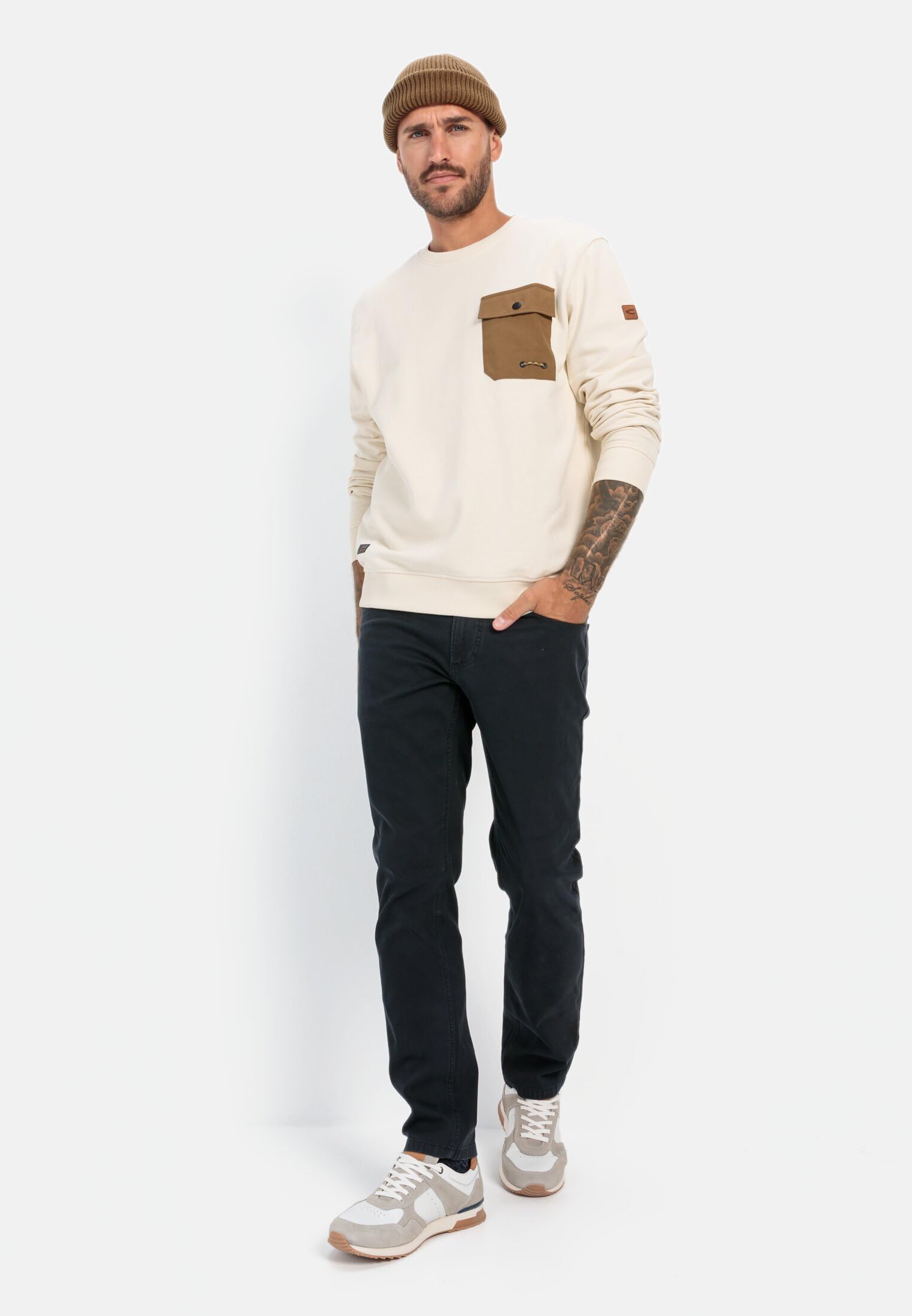 camel active Herren Rundhals Sweatshirt mit Brusttasche