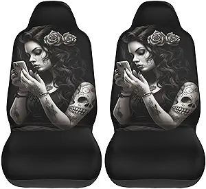 Sugar Skull Girl 01 Car Accessories Seat Covers Set Vehicle Seat Covers Universal Front Seats Protector 2 Pcs