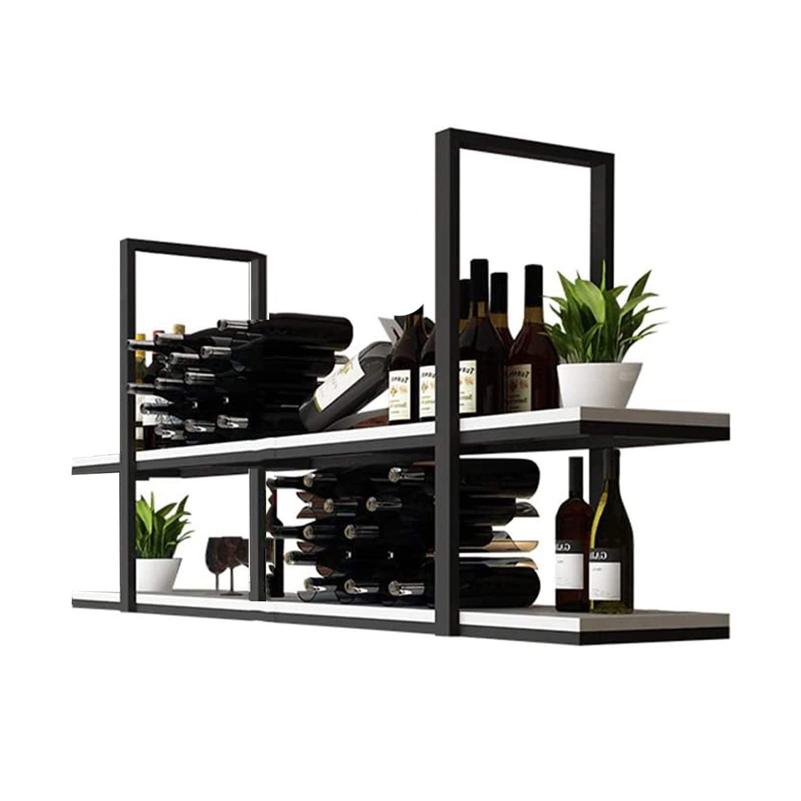 Porte-bouteilles de plafond en bois et fer forgé pour créer un coin bar chaleureux