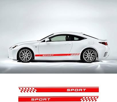 2Pcs Car Body Side Decal Auto Vinyl Sports Racing Stripe Side Skirt Hood Sticker Universal Exterior Decoration AccessoriesRed