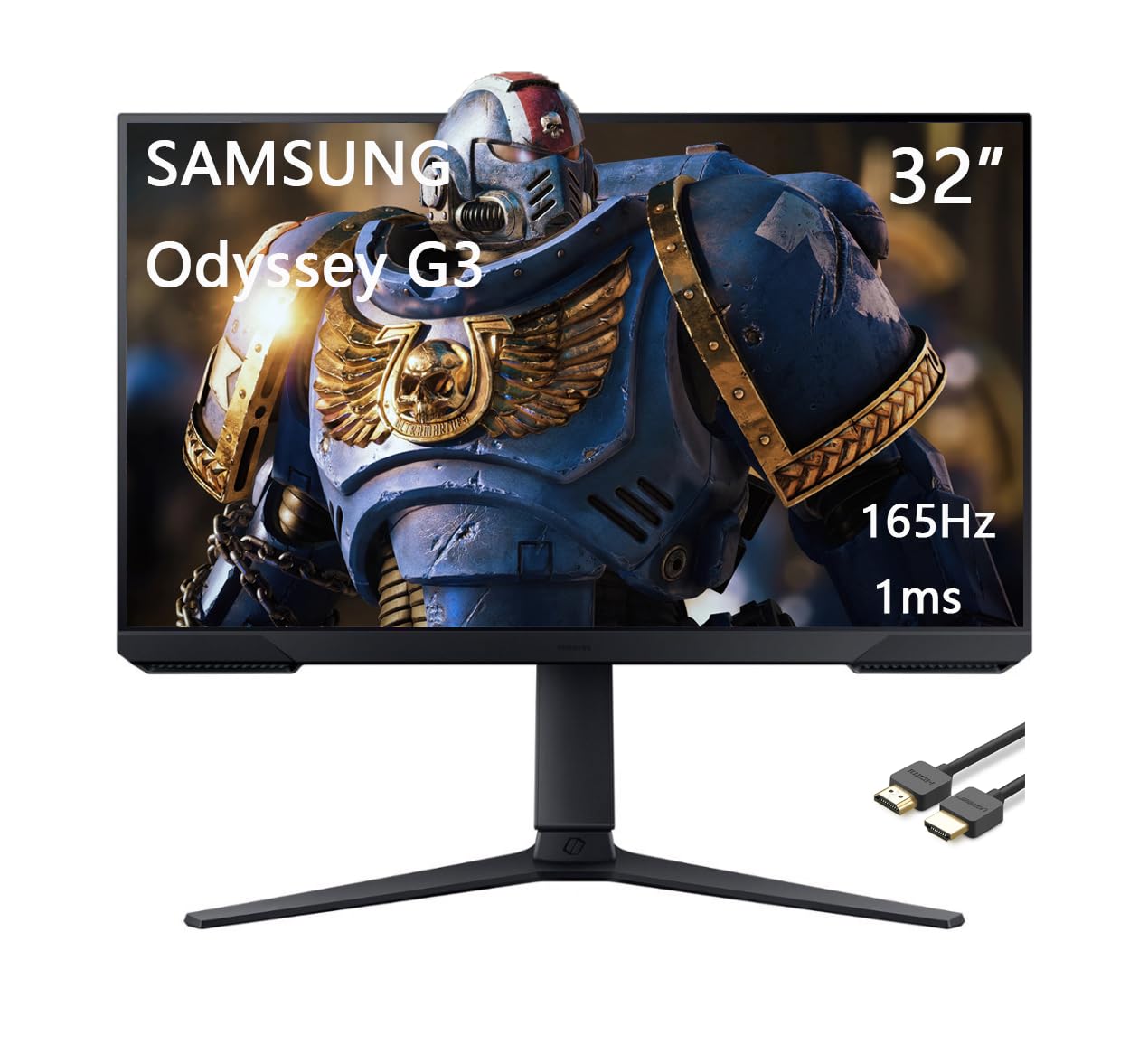 Samsung 32" Odyssey G3 Series FHD LED Gaming Monitor, 165Hz, 1ms, FreeSync Premium, Eye Saver Mode, Height Adjustable Screen, Black, with HDMI Cable