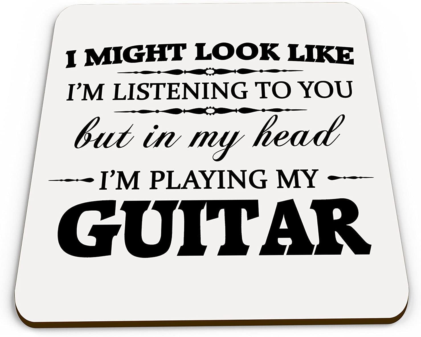 Top Banana Gifts In My Head I'm Playing My Guitar Funny Square Glossy Wooden Coaster