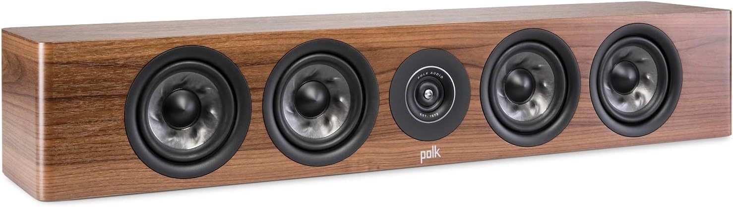 Polk Audio Reserve Series R350 Slim Center Channel Loudspeaker, Doubles as Left/Right Surround Speaker 1″ Pinnacle Ring Tweeter & Four 4″ Turbine Cone Woofers Dolby Atmos & IMAX Enhanced Walnut Brown