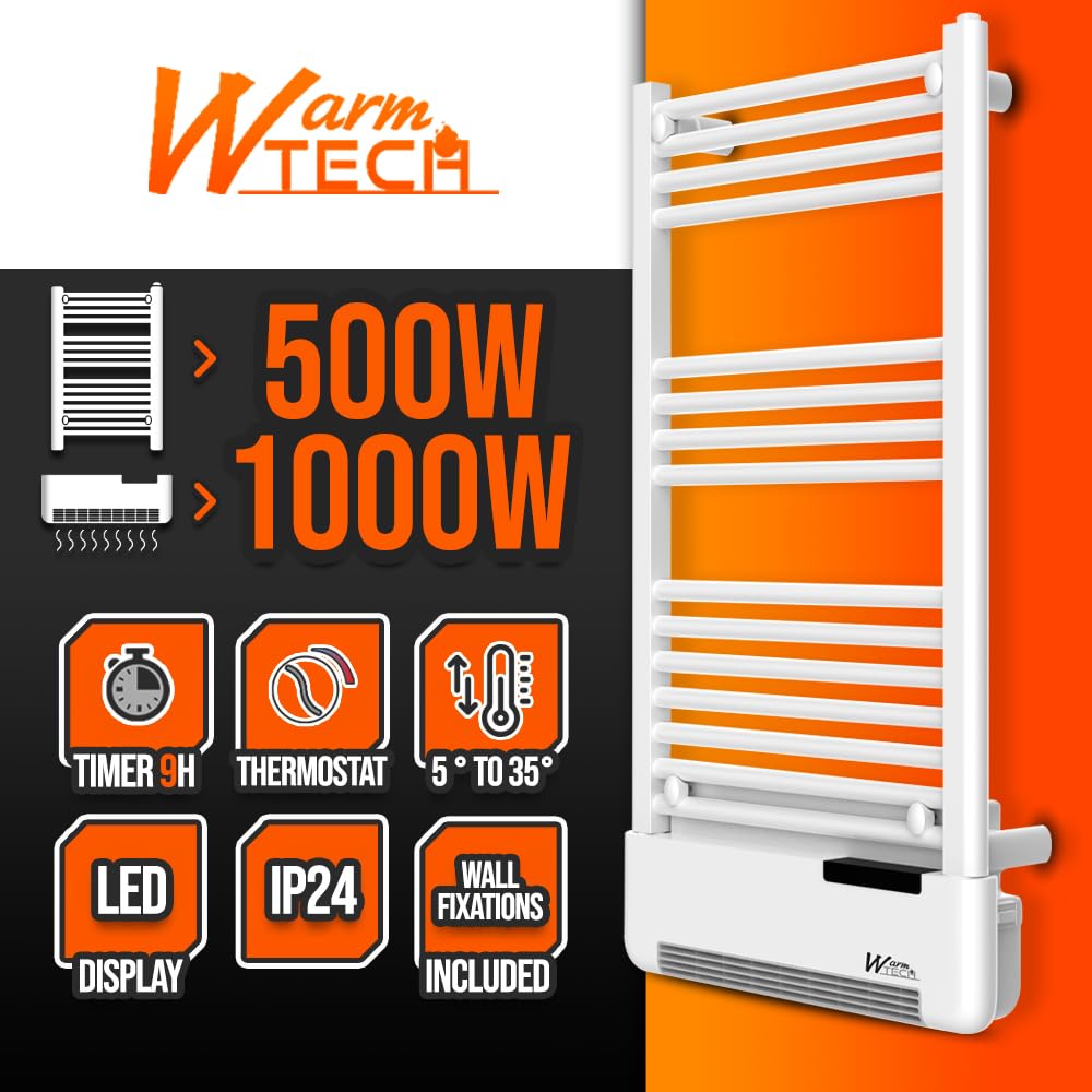 Radiateur sèche serviettes avec fluide 500W + soufflerie 1000W - Warmtech