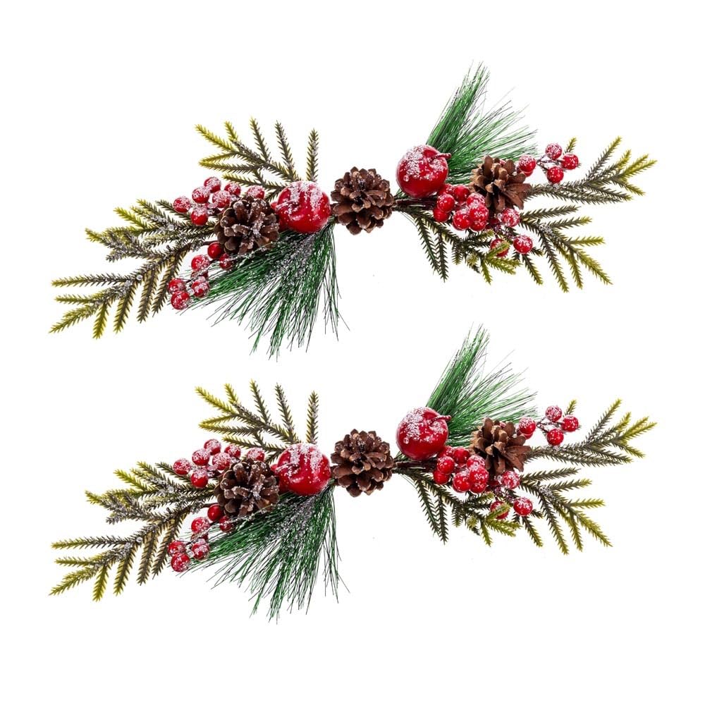 LOLAhome Set de 2 centros de Mesa Navidad con Acebo y piñas de 36 cm