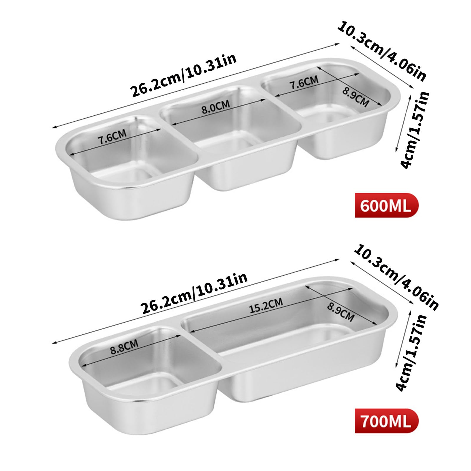 Boîte À Déjeuner Multi-Compartiments en Acier Inoxydable 2 Pièces avec Couvercle Étanche Plateau De Collations Passe Micro-Ondes Récipient Alimentaire Divisé Stainless Steel Meal Preps Box