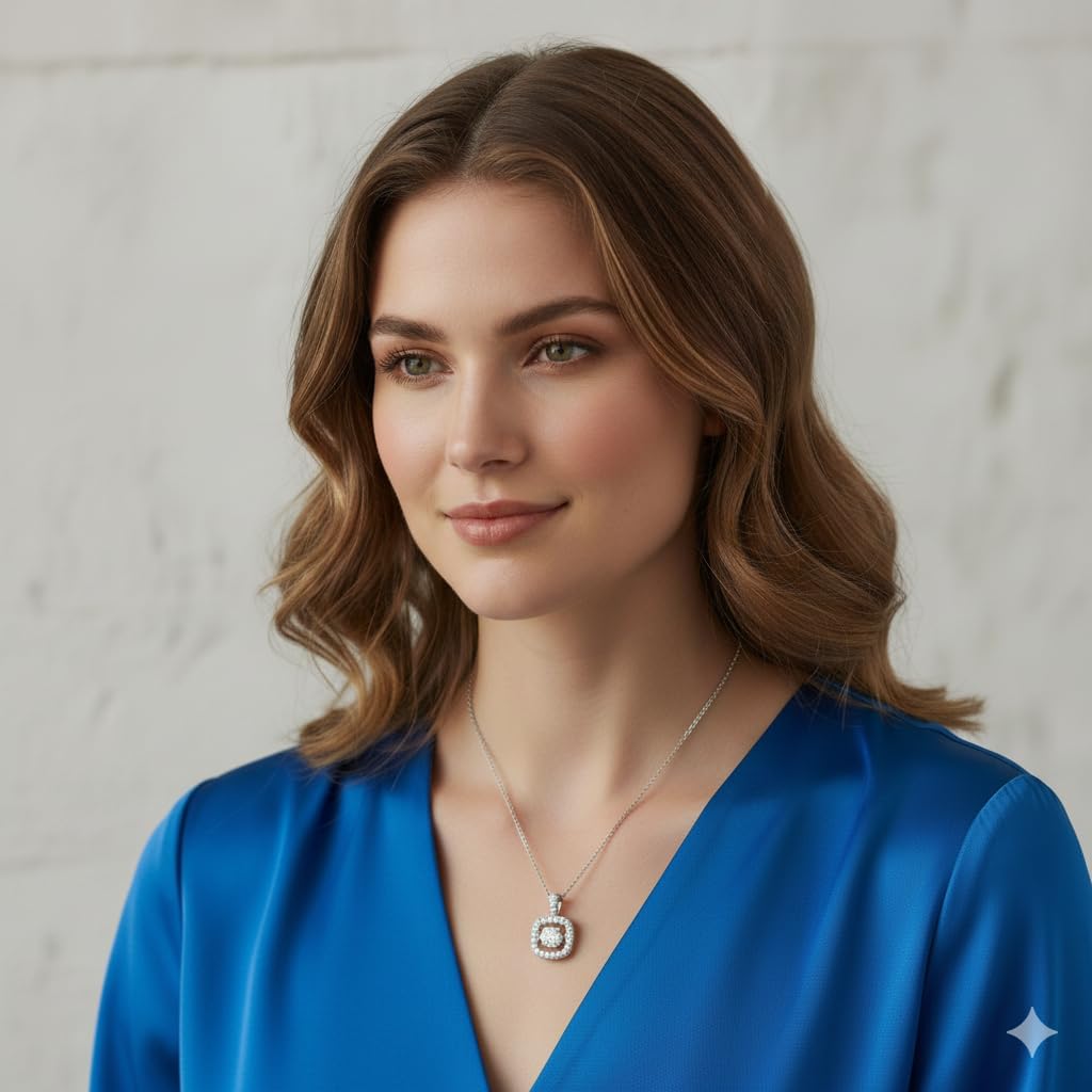 Jewelili Sterling Silver Dancing Lab Grown Diamond Cushion Shape Pendant Necklace for Women | 1/10 CTTW | 18" Cable Chain | Timeless Jewelry| Gift Box Included