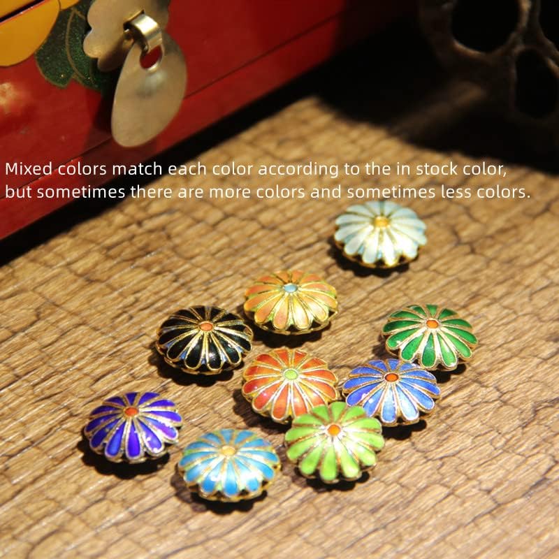 Miniatura 2 de 10 piezas de Cloisonne para pulir 12 pétalos con cuentas de bricolaje de 0.71 pulgadas (0.709 in) esmaltado de cobre, accesorios de joyería,