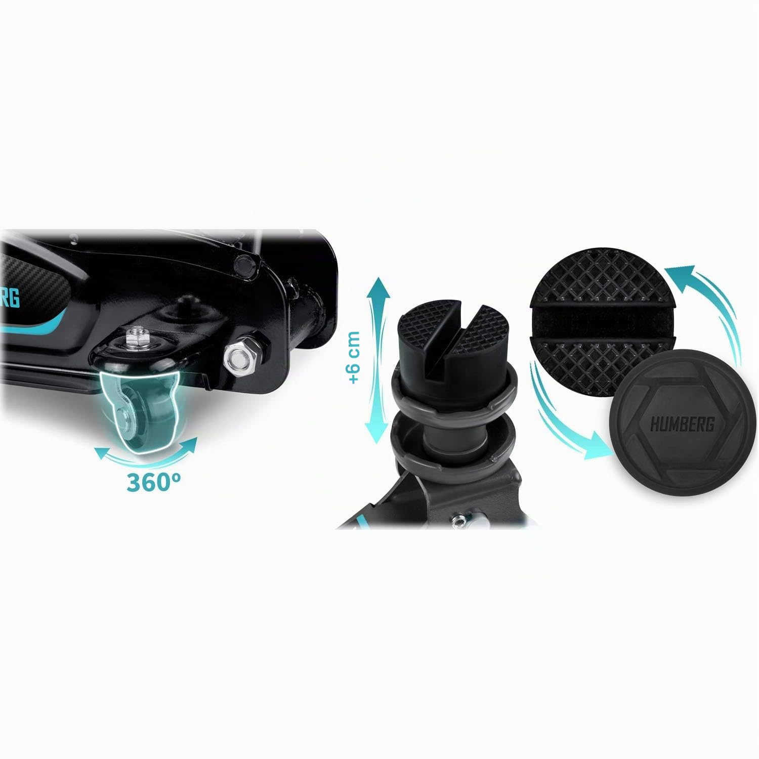 Humberg Wagenheber Hydraulischer Rangierwagenheber Auto Heber Niedrigprofil 2,5T 80-360 mm Rangierheber 2 Gummiauflagen Schwarz Blau
