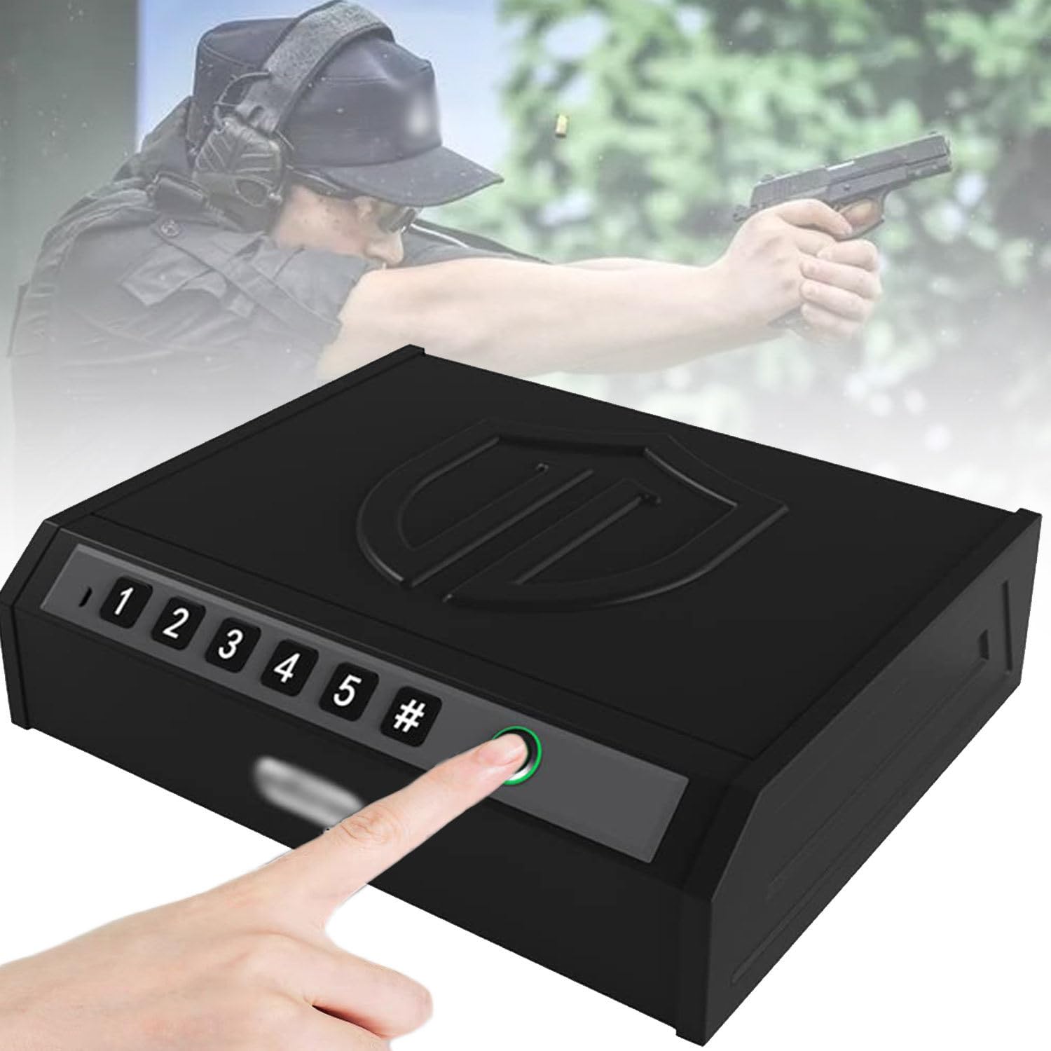 Casseforti Portatili per Pistole - Cassaforte per Pistola con Impugnatura Integrata, cassaforte biometrica per Pistola con Impronta Digitale, Tastiera e Chiave, cassaforte per Pistola