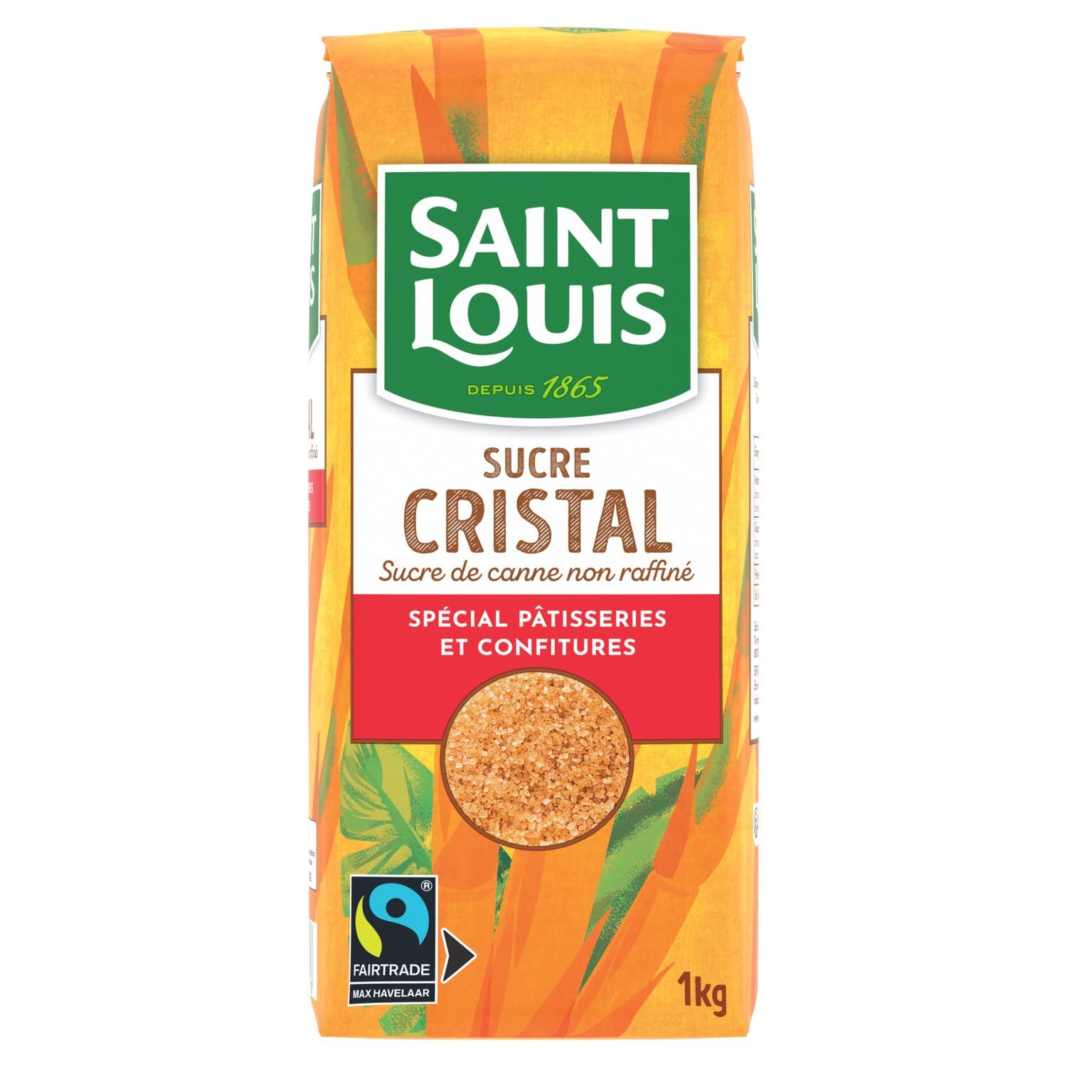 SAINT LOUIS - Sucre Cristal Roux de Canne - Pour Pâtisseries et Liqueurs - le paquet de 1kg - Le Lot De 5