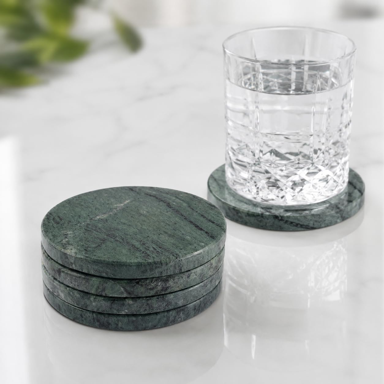 Green Marble Coaster Set of 4 Round Coasters Bohemian Style, Handmade, More Absorbent, Traditional, Diwali Gifting, Multipurpose,Size 10 CM Round (Green, Set of 4)-image-37