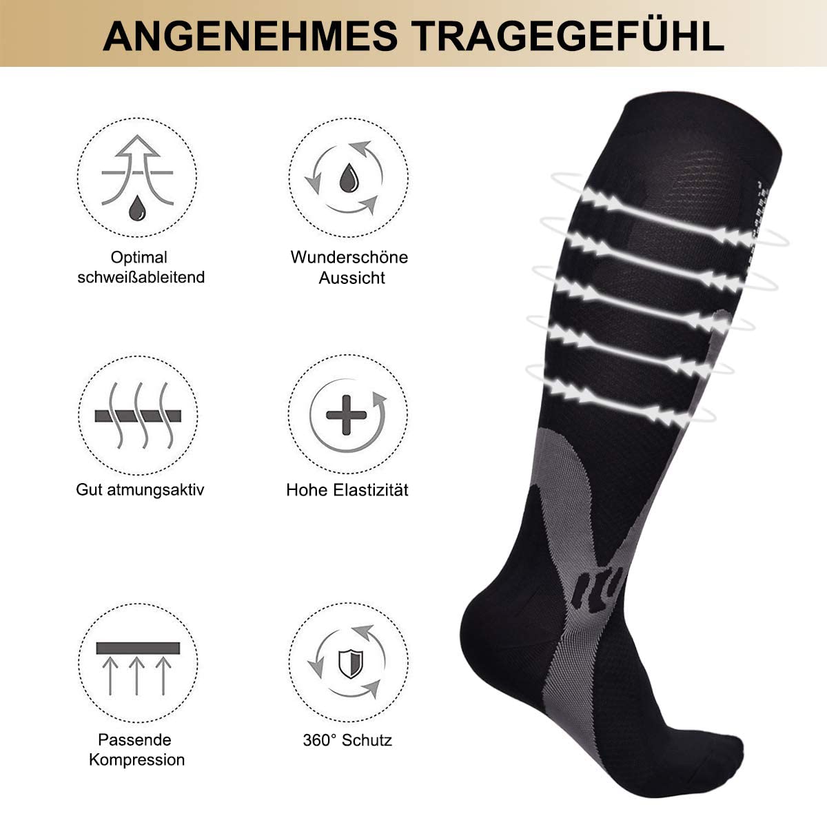 3 Par de Medias de Compresión para Hombre, Medias de Soporte Con Elástico, Calcetines de Compresión Hombres, Adecuado para Deportes, Viajes, Fitness