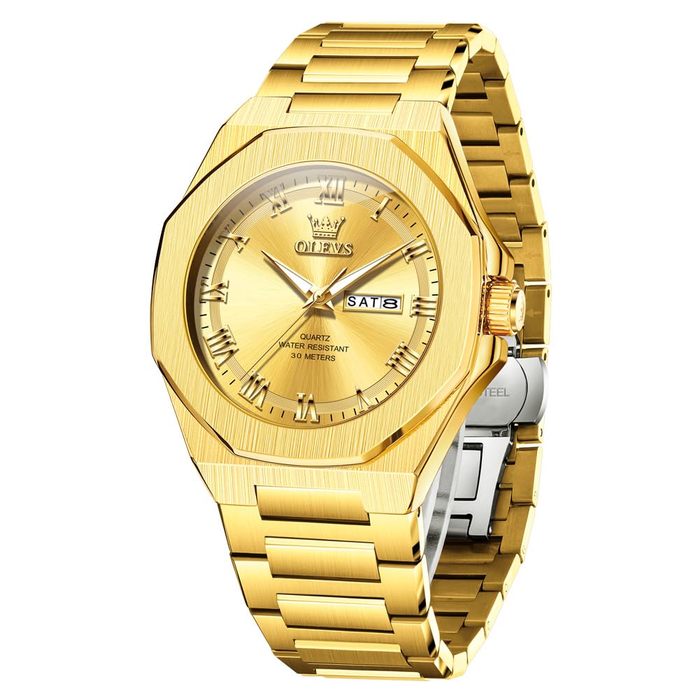 OLEVS Mens Watch Luxury Square Octagonal Stainless Steel Business Dress Wristwatch Roman Numeral Dial Luminous Waterproof
